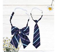 NIYANGLE 2 Pièces Lot Cravate Cosplay Rayée et Nœud pour Tenue Jk Japonerie | Polyester Soyeux, Style Décoratif Navy, Design Charmant, Accessoires de Fête pour Moments Mémorables