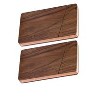 NIYANGLE 2 Pièces Lot de 2 Boîtes à Cartes de Visite en Bois de Noyer Foncé Organiseur de Bureau Compact et Portable Rangement pour Cartes de Crédit Accessoire Professionnel pour Travail et