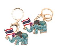 NIYANGLE 2 Pièces Lot de 2 Porte-clés Éléphant Décoratifs avec Strass Colorés Bleu Ciel, Pendentifs Métalliques Drapeau Thaïlandais, Breloques pour Paquet à Main, Clés de Voiture et Bureau,
