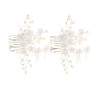 NIYANGLE 2 pièces Peigne Mariage avec Perles Imitation Accessoires de Cheveux Floral pour Mariée et Demoiselle et Confortable Fixation Sécurisée Style Vintage Élégant