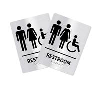 NIYANGLE 2 pièces Plaques de Porte Acier Inoxydable avec Braille Panneau Unisexe pour Toilettes Signalétique Accessible pour Bureaux et Domicile