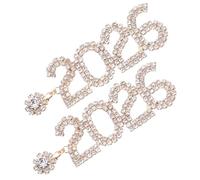 NIYANGLE 2026nombre Boucles Oreilles Pendantes avec Cristaux Bijoux pour Fête de Nouvel An Accessoire Doré pour Célébration