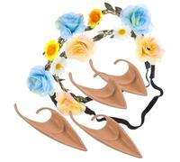 NIYANGLE 2ensembles Couronne De Fleurs Et Oreilles De Fée Pour Femmes Accessoires De Coiffure Cosplay De Couronne Bleue Et Oreilles Naturelles Longues Et Courtes