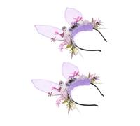 NIYANGLE 2pièces -tête à Oreilles De Lapin Avec Couronne De Fleurs Coiffe Décorative Pour Halloween Anniversaire Pâques