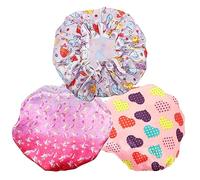 NIYANGLE 3 Pièces Bonnet de Garçon Fille Satin Capuchon Étanche pour Bains Accessoires Pratiques pour Lot de Cœurs Roses