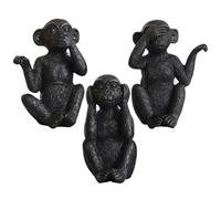 NIYANGLE 3 Singes Sagesse Statue en Résine Noire, Ornement Animal Miniature Unique et Délicat pour Décoration de Bureau ou Salon de Thé, Lot de 3 Pièces