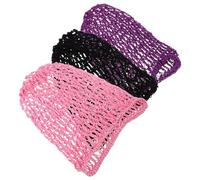 NIYANGLE 3pièces Filets à Cheveux Crochetés Main Bonnets Respirants Maille pour Femmes Accessoires Confortables et Élégants pour Buns Danse Travail ou Détente Noir Rose