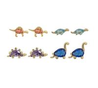 NIYANGLE 4 Paires de Boucles D'oreilles Goujon Dinosaure Dessin Animé en Plaqué Or 18k, Petites Boucles D'oreilles Animaux Tropicales, Accessoires Légers pour Filles et Fêtes