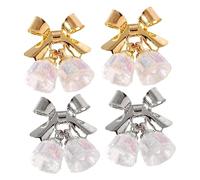 NIYANGLE 4 Pièces Cristal Cloche Décorations Ongles Noël Charms Nœud Transparent pour Manucure Diy Accessoires Nail Art Or et