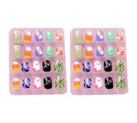 NIYANGLE 40 Pièces Faux Ongles pour Garçon et Filles Halloween, Autocollants en Abs, Couverture Complète, Décoration D'ongles Créative pour Fête D'halloween, Usage Jetable,