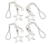 NIYANGLE 4pcs Lanières de Téléphone Étoiles en Alliage Argenté, Bracelet Poignet Anti-perte, Accessoires Polyvalents pour Téléphone Portable et Paquet à Main