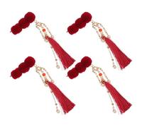 NIYANGLE 4pièces Pince à Cheveux Chinoise avec Pompons Rouges Lot de Barrettes Décoratives pour Filles et Femmes Accessoires de Coiffure Hanfu pour Fêtes et Festivals