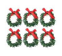 NIYANGLE 6 Pièces Mini Couronne de Noël Suspendue Verte en Plastique, | Deux Cloches Dorées, Usage Intérieur et Extérieur, pour Fenêtres, Paquets Présents, Banquet