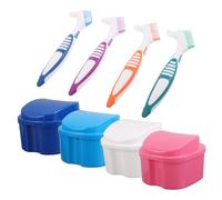 NIYANGLE 8 Pièces Boîte de Bain pour Dentier avec Brosse Souple Coffret de Rangement Forme de Pomme pour Reteneur Nettoyage et Trempage Voyage