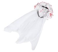 NIYANGLE Accessoire Unique Créant une Ambiance Effrayante Coiffe à Voile de Couronne Blanche Bandeau Rose en Tissu et Plastique pour Halloween et Jour des Morts