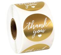 NIYANGLE Autocollants de Remerciement Dorés 500 Pièces Rouleau D’Étiquettes Autocollantes pour Emballage Pâtisserie Étiquettes de Scellage pour Présents Fêtes et Petites Entreprises