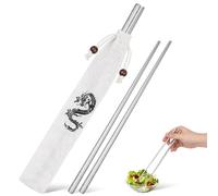 NIYANGLE Baguettes Ménagères en Métal Réutilisables, 2 Paires, 23,5 CM, Motif Dragon, Antidérapantes, Pochette de Transport, Adaptées Cuisine et Repas en Famille