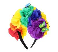 NIYANGLE Bandeau Floral Mexicain Rose pour Fête Halloween et Mariage Couronne de Fleurs Colorée Réutilisable Accessoire de Coiffe Festival Confortable