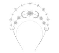 NIYANGLE Bandeau halo argenté - Couronne halo étoile et lune en cristal - Bijou de tête déesse à plusieurs niveaux en strass - Diadèmes à paillettes pour mariage, cosplay et accessoires de