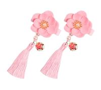 NIYANGLE Barrette à Pompons pour Garçon et Filles Clochettes et Pompons en Feutre Rose, Pince à Cheveux Facile à Utiliser, Accessoire pour Fille Style Chinois