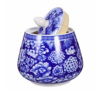 NIYANGLE Bocal de Rangement en Porcelaine Bleue et Blanche 870ml Couvercle Hermétique pour Thé et Aliments, Décor Rétro Élégant Maison Fêtes