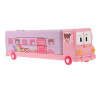 NIYANGLE Boîte à Crayons Grand Format Métal Multifonction Trousse Scolaire Design Cartoon Capacité pour Stylos Maquillage et Fournitures Trousse Amusante Bus Scolaire Rose