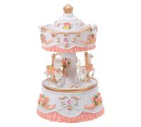 NIYANGLE Boîte à Musique Carrousel Lumineux en Résine Blanche Chevaux Rotatifs, Mécanisme à Remontoir Renforcé par Vis, Éclairage LED Multicolore pour Décoration de Noël, Centre de Table