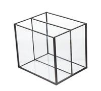 NIYANGLE Boîte de Rangement Cosmétique et Bijoux Carrée en Verre Compartimentée Noire Barre en Laiton pour Coiffeuse et Organisation D’articles Divers