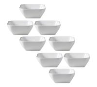 NIYANGLE Bols Carrés à Trempette en Céramique Blanche 8 Pièces 8X8X3,4 CM pour Sauces, Tapas et Service Vaisselle Ménagère Pratique et Empilable