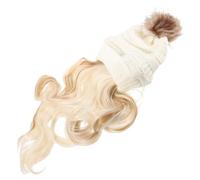 NIYANGLE Bonnet Postiche Taille Unique Synthétique Blanc Et Cheveux Longs Ondulés Amovible Femme Hiver Cosplay