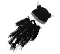 NIYANGLE Bonnet Viking à Barbe avec Corne et Fausses Barbes Accessoire Costume Cosplay Halloween Chapeau avec Extension