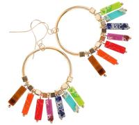 NIYANGLE Boucles D’oreilles Bohèmes Pendantes à Pompons, Pierres Colorées Sept Chakras en Marbre Naturel, Longues Boucles Goutte pour Femme, Décoration D’oreille Délicate Style Vintage, 1