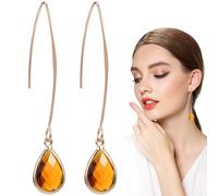 NIYANGLE Boucles D’oreilles Pendantes Goutte D’eau en Cuivre Cristal Orange, Légères et Délicates, 1 Paire pour Femmes et Adolescentes, Bijoux pour Usage Quotidien et Occasions Spéciales