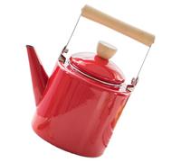 NIYANGLE Bouilloire pour Chauffer Eau et Vin Chaud Maison 2,4l Poignée en Bois en Émail Rouge Bouilloire pour Cuisinière à Gaz