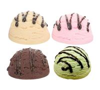 NIYANGLE Boules de Crème Glacée Simulées 4 Pièces en PVC, Accessoires Décoratifs pour Table et Photographie, Modèles Parfum Vanille, Fraise-Chocolat, Matcha, Chocolat pour Vitrines