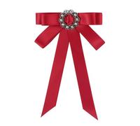 NIYANGLE Broche Nœud en Tissu Rouge avec Pierres Décoratives, Épingle Rétro Élégante pour Vêtements et Foulards, Broche Brillante Vintage, Accessoire Bijou Femme, Décoration Mode