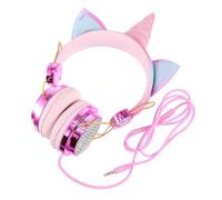 NIYANGLE Casque Gaming PC Garçon Fille avec Micro Oreilles de Chat Licorne Rose Doré à Strass Design Cartoon Confortable avec Prise Compatible Smartphones Tablettes Ordinateurs