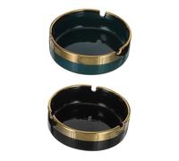 NIYANGLE Cendrier en Céramique Léger 2 Pcs Bordure Dorée Cendrier Portable Rétro pour Bureau et Voiture Design Rond en Porcelaine Noir et Vert Foncé Décoratif et Facile à Nettoyer