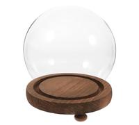 NIYANGLE Cloche en Verre Sphérique 10 CM avec Socle en Bois Vintage Couverture Transparente Anti-Poussière pour Fleurs Préservées Micro-Paysage Décoratif et Objet D’Art Créatif