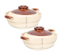 NIYANGLE Cocottes en Terre Cuite Beige 2pcs avec Poignée Ergonomique pour Cuisson Individuelle de Soupes et Plats la Cuisine Maison