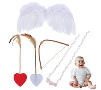 NIYANGLE Coiffe D’ange Bébé Ailes Blanches, Ensemble 5 Pièces Comprenant Bandeau, Ailes Légères et Arc Flèche pour -né, Accessoire Photo et Costume Thème Cupidon pour Séances Photo