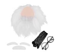 NIYANGLE Costume Scientifique pour Perruque Blanche Moustache et Sourcils Réalistes Déguisement Professeur pour Halloween et Fêtes Cosplay