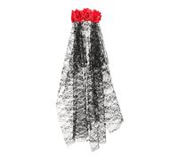 NIYANGLE Couronne de Fleurs Halloween Tulle avec Roses Rouges Accessoire de Cosplay pour Fête Jour Morts et Événements Thématiques