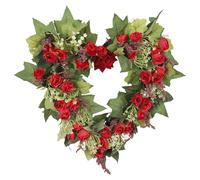 NIYANGLE Couronne Décorative de Cœur Roses Artificielles Rouges, Guirlande Suspendue pour Mariage et Décoration Saint-Valentin, Couronne de Porte D'entrée Romantique en Matériau Stable,