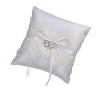 NIYANGLE Coussin D'alliances en Dentelle Blanche Ajourée, Forme Double Cœur, Coussin Décoratif pour Porteur D'alliances, Accessoire Mariage Élégant pour Cérémonies et Décorations de Fête