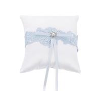 NIYANGLE Coussin Porte-Alliances en Dentelle Bleu Nœud Coussin Porteur d'Alliances Romantique pour Mariage Décoration Mariage Élégante 1 Pièce Compacte et Réutilisable