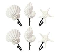 NIYANGLE Crochets Muraux Décoratifs Lot de 6 Pièces en Résine Style Bord de Mer Étoiles de Mer, Coquillages et Conques pour Suspendre Vêtements Vacances, Robustes et Pratiques