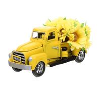 NIYANGLE Décoration Camion Vintage Jaune en Fer et Soie, Centre de Table | Ornement Créatif pour Fête des Abeilles, Pièce de Table, Usage Maison et Ambiance Festive