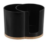 NIYANGLE Distributeur Coton Démaquillant Portable en Bambou Noir Double Compartiment Rond, Robuste et Compact pour Salle de Bain et Voyage