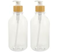 NIYANGLE Distributeur de Savonnette Liquide et Flacon de Bain à Pression 2 Pièces Pompe Bois Blanc 500 ML pour Savonnette Mains Shampooing Usage Domestique Salle de Bain